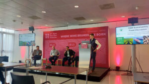 The Sustainable Wine Roundtable at the World Bulk Wine Exhibition gave insight to unqiue perspectives. (Left to right: Simon Mason from The Wine Society, Barry Dick MW from Waitrose, Barclay Webster from Free Flow Wines, Johan Arnø Kryger of the Danish Hans Just Group, and Tom Owtram from Sustainable Wine, Photo: Peter Douglas)